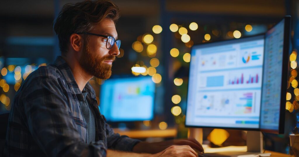 A website developer is working at a computer